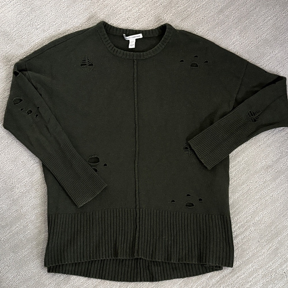 Autumn Cashmere Distressed Sweater- dark green!